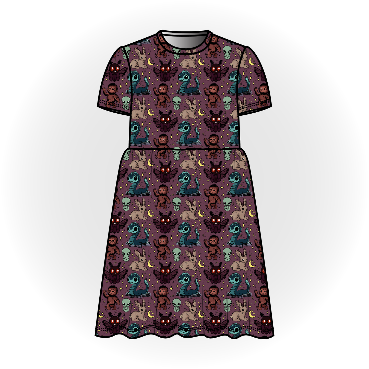 Plum Baby Cryptids Short Sleeve Dress