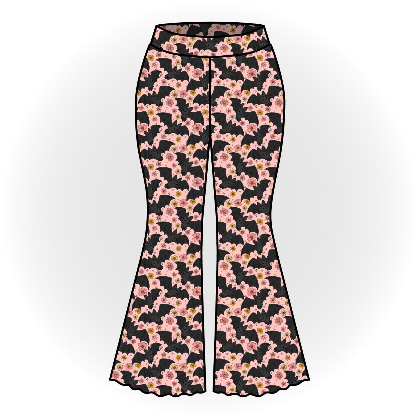 Pink Floral Bats Bell Bottoms