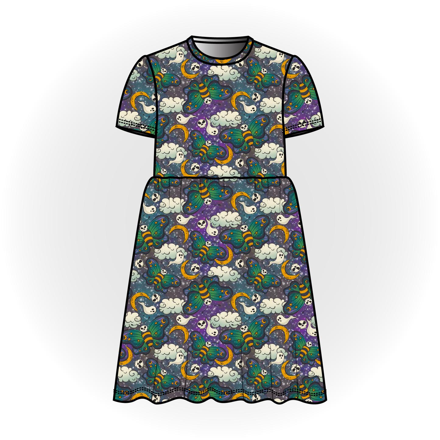 Skull Moth Short Sleeve Dress