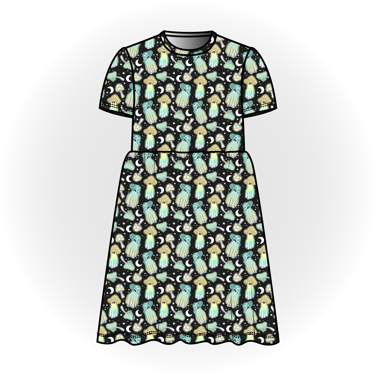 Shroomie Ghosts Short Sleeve Dress
