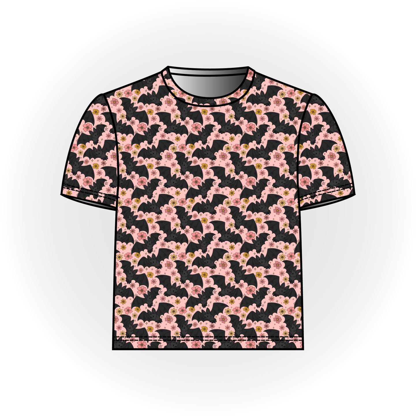 Pink Floral Bats Basic Tee