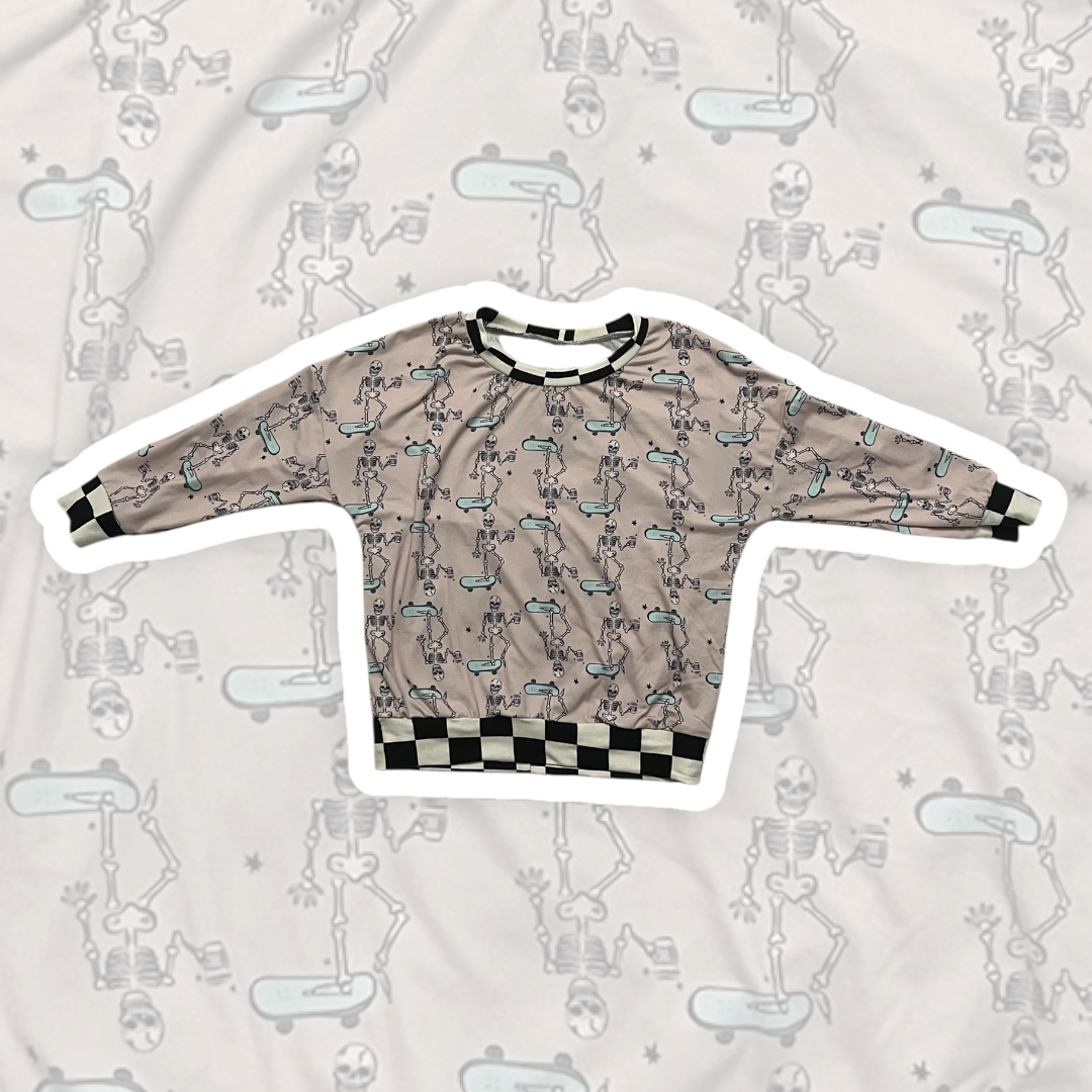 4T Skater Skeletons & Checker Print Long Sleeve Dolman