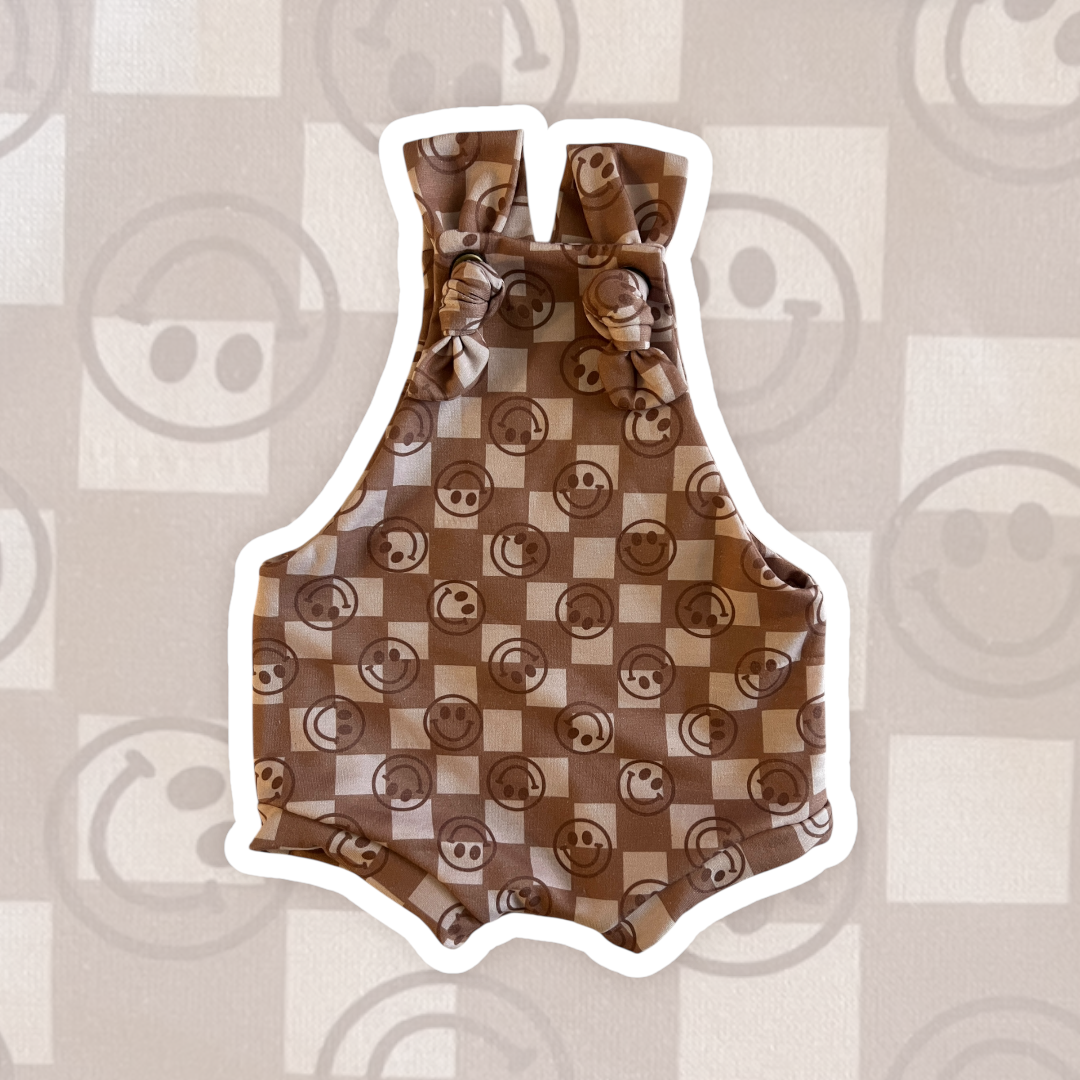 18-24M Tan Checker Smiley Shortie Overalls