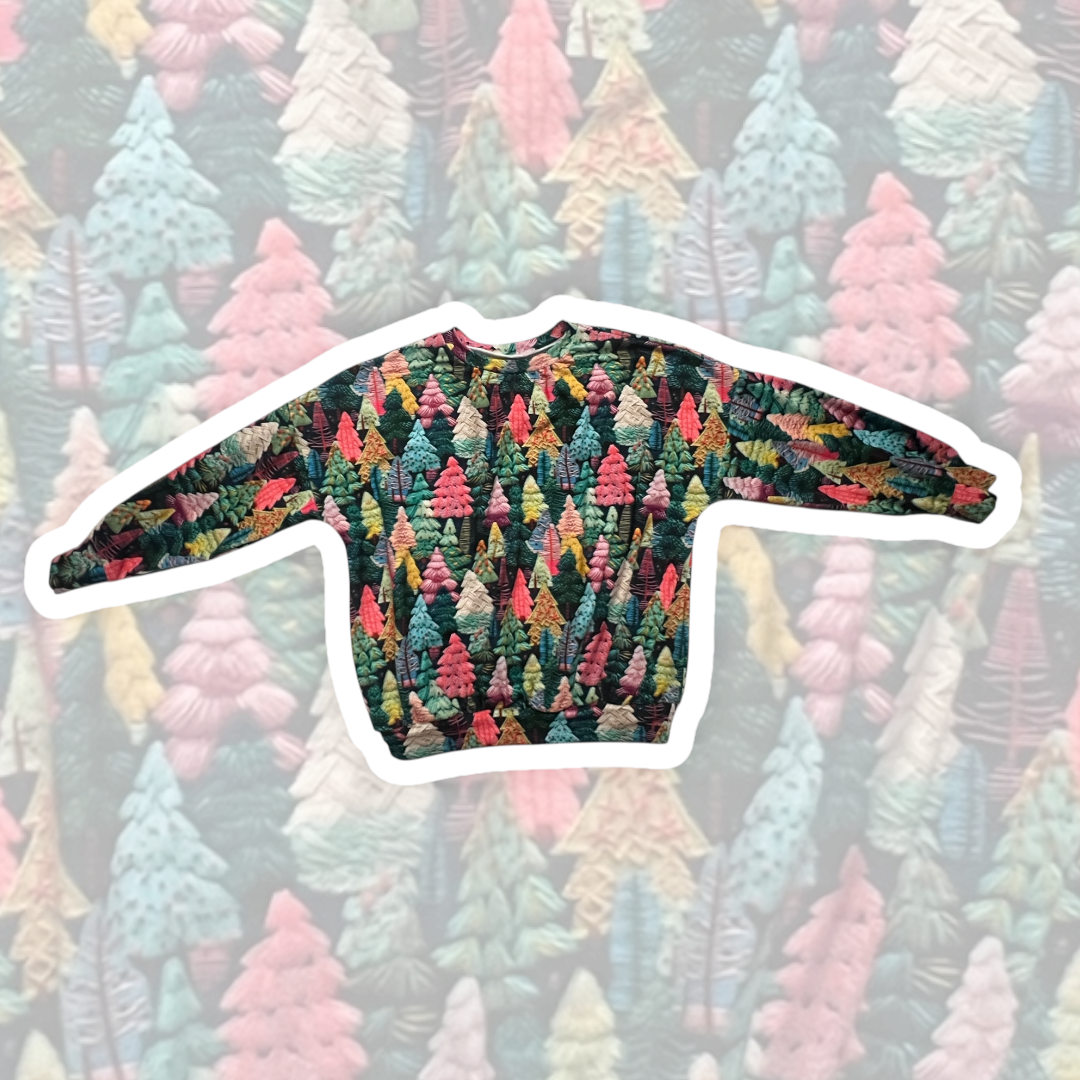 5T Embroidered Christmas Trees Oversized Sweater