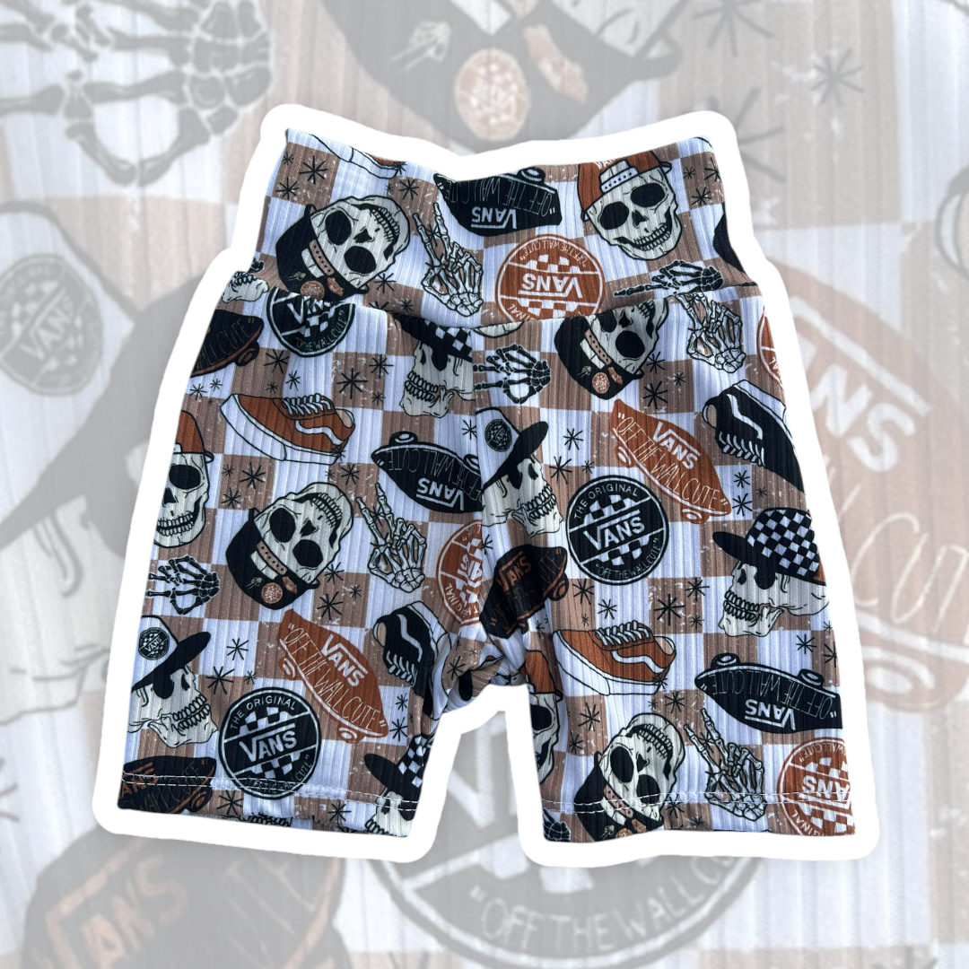12-18M Brown Check Skater Skull Biker Shorts