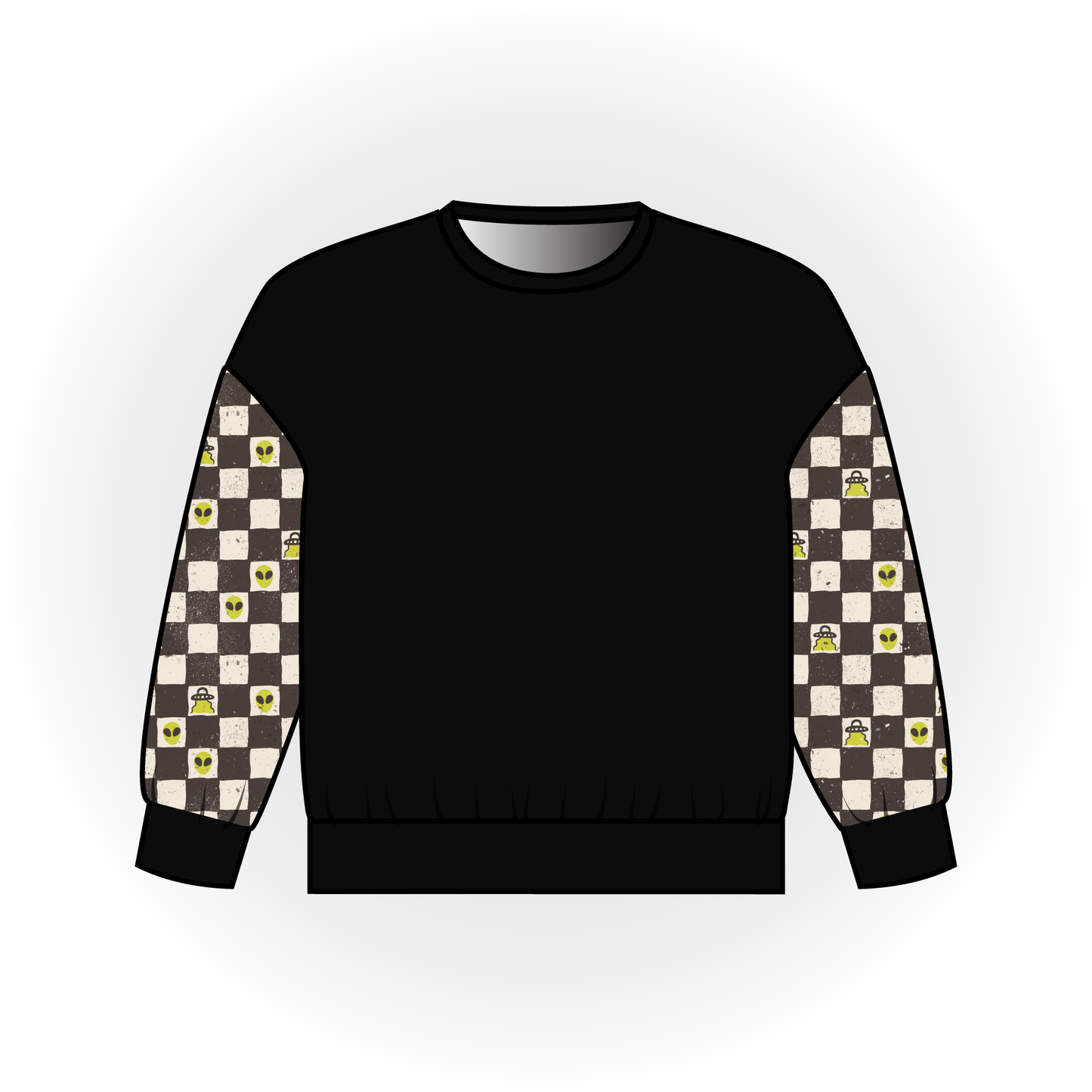 Alien Checker Print Colorblock Long Sleeve Dolman Top