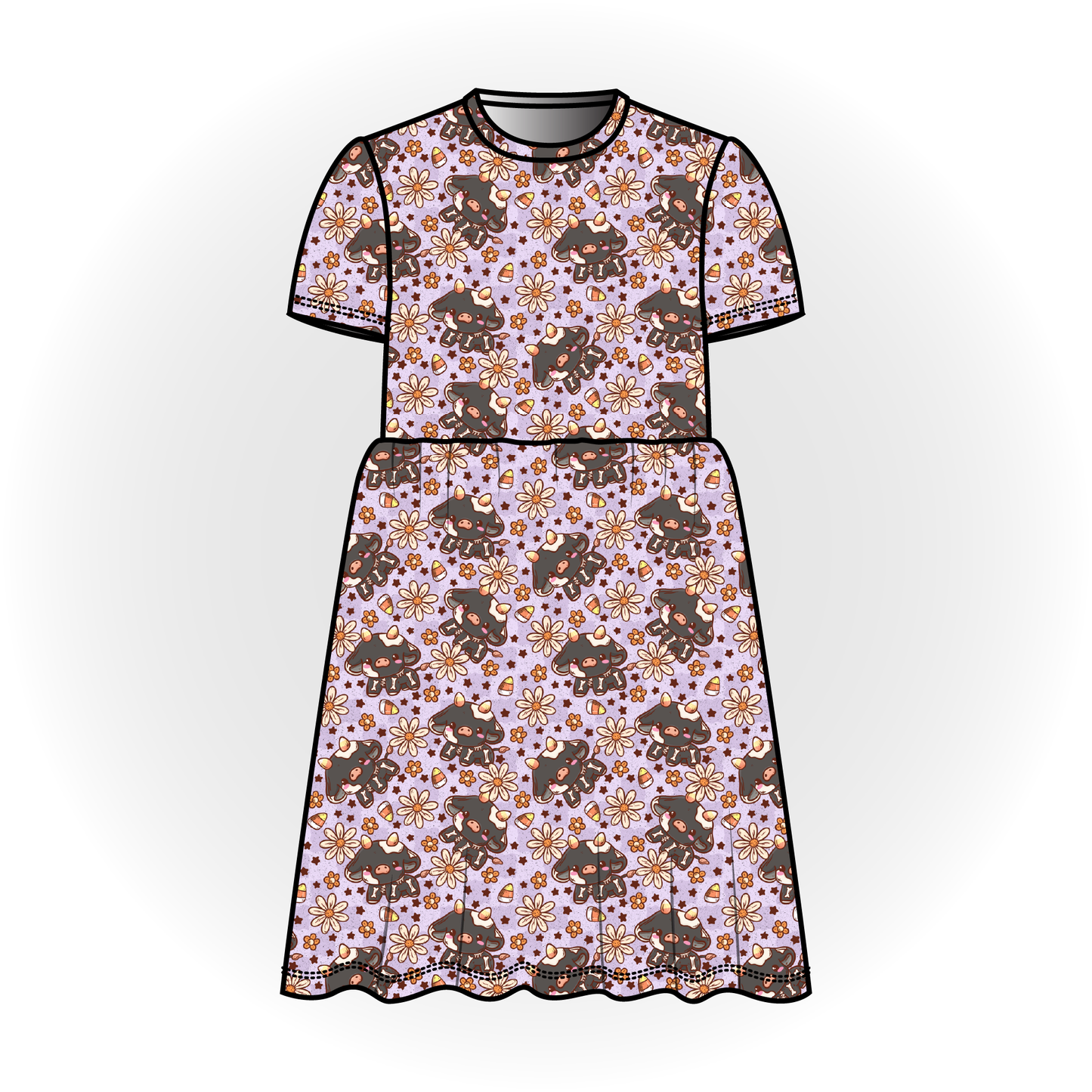 Candy Corn Cow Short Sleeve Dress