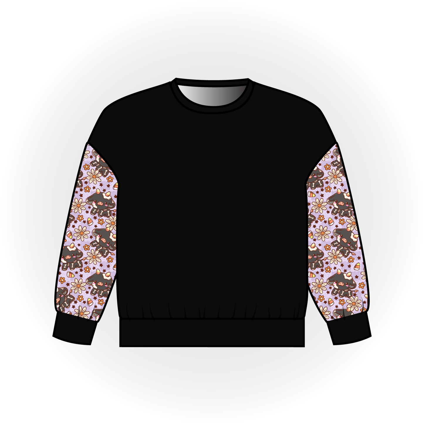 Candy Corn Cow Colorblock Long Sleeve Dolman Top