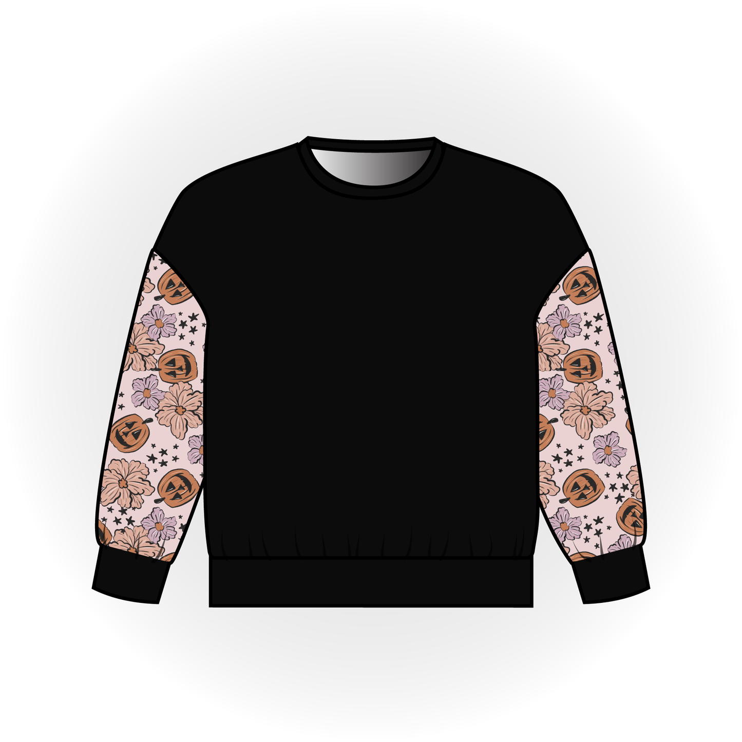 Pumpkin Flowers Colorblock Long Sleeve Dolman Top