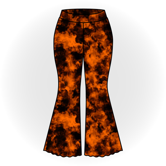 Orange and Black Tie Dye Bell Bottoms