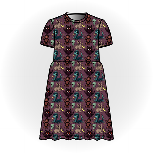 Plum Baby Cryptids Short Sleeve Dress