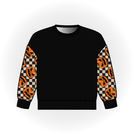 Checker Jack-O-Lanterns Colorblock Long Sleeve Dolman Top
