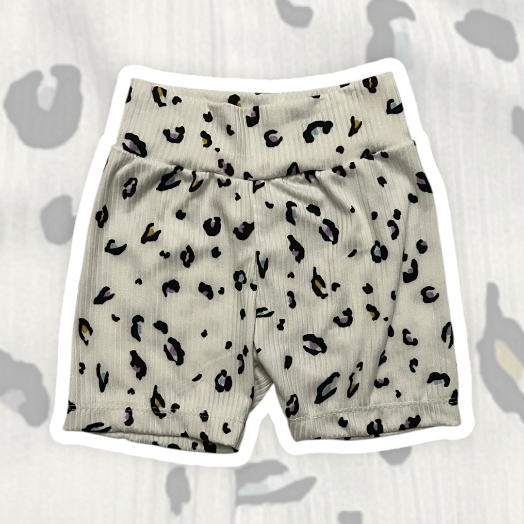 4T White Leopard Biker Shorts