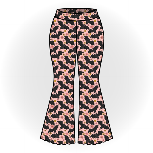 Pink Floral Bats Bell Bottoms