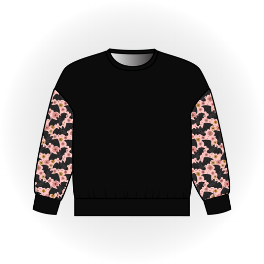 Pink Floral Bats Colorblock Long Sleeve Dolman Top