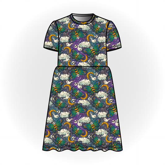 Skull Moth Short Sleeve Dress