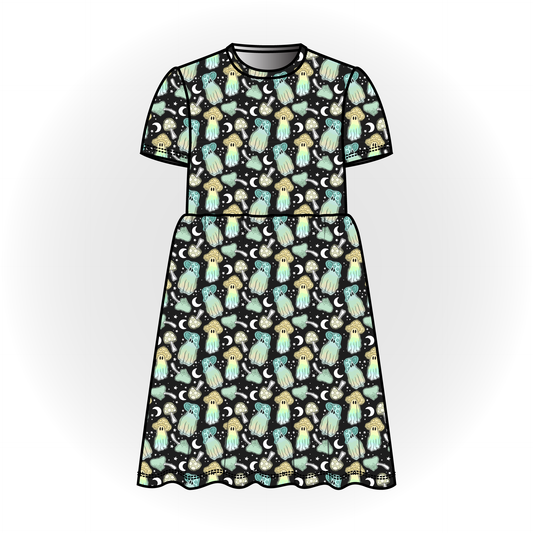 Shroomie Ghosts Short Sleeve Dress