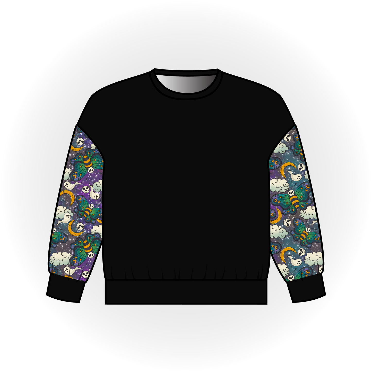 Skull Moth Colorblock Long Sleeve Dolman Top