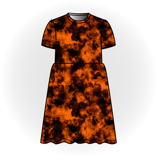 Orange and Black Tie Dye Short Sleeve Dress