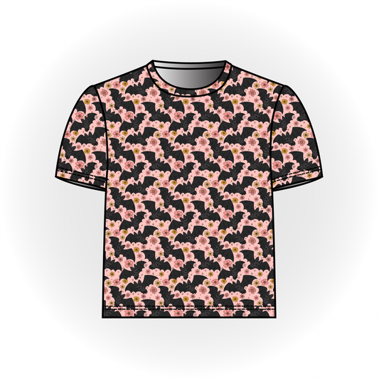 Pink Floral Bats Basic Tee