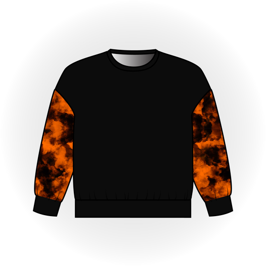 Orange and Black Tie Dye Colorblock Long Sleeve Dolman Top