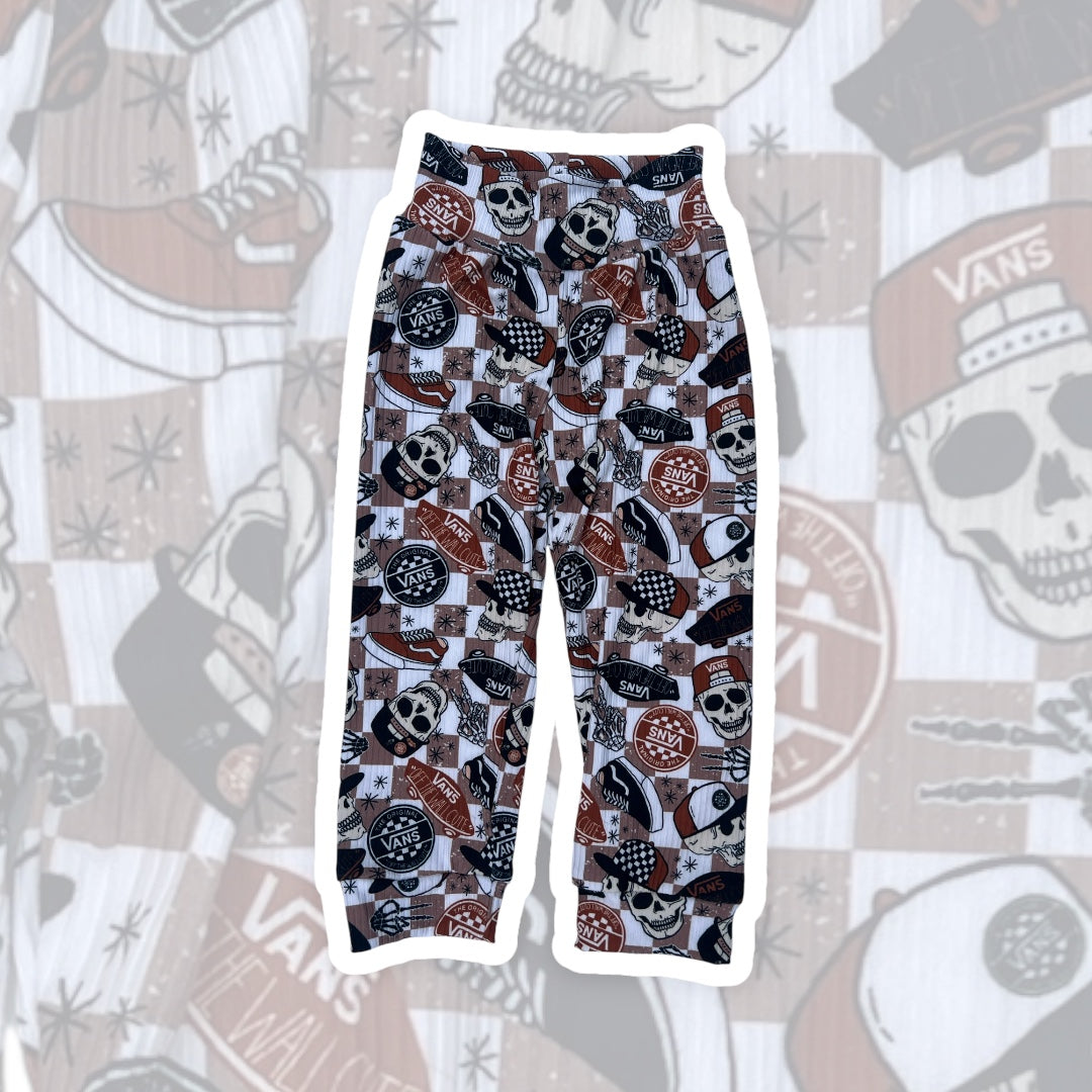 12-18M Brown Checker Skater Skulls Lounge Pants