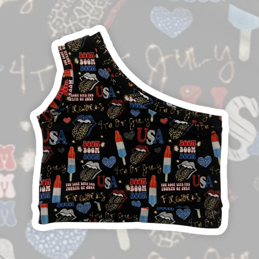 3T 'Merica One Shoulder Cropped Tank