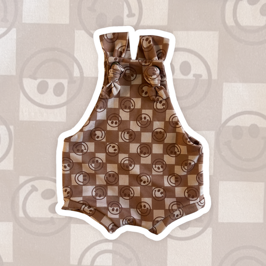2T Tan Checker Smiley Shortie Overalls