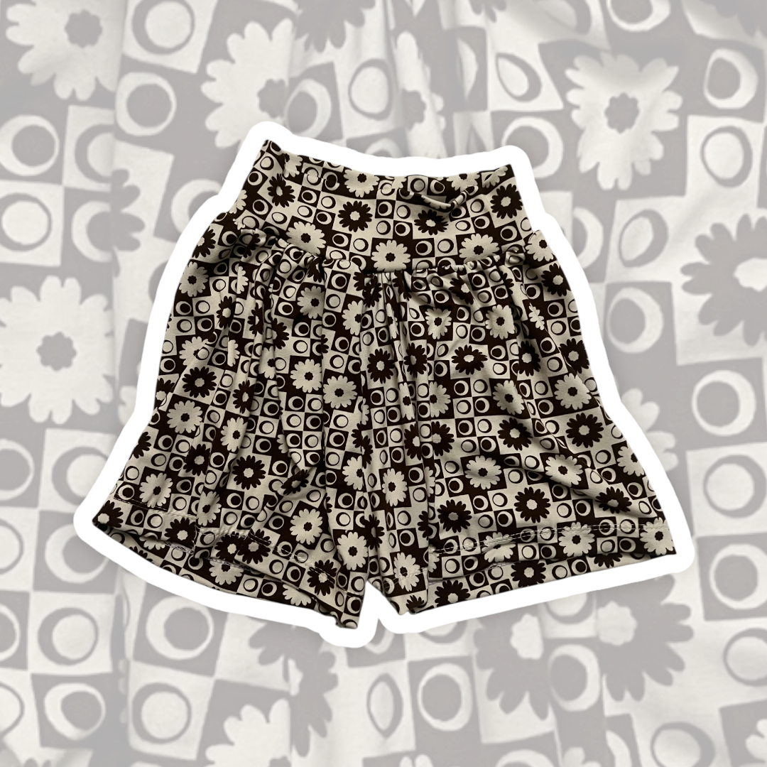 4T Brown and Cream Flower Check Flowy Shorts