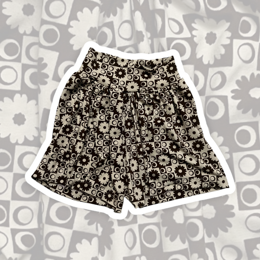 4T Brown and Cream Flower Check Flowy Shorts