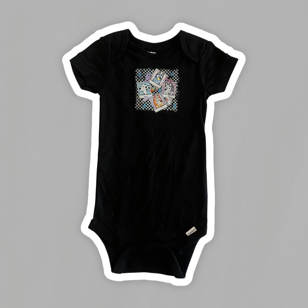 3-6M Blue Dog Checker Onesie