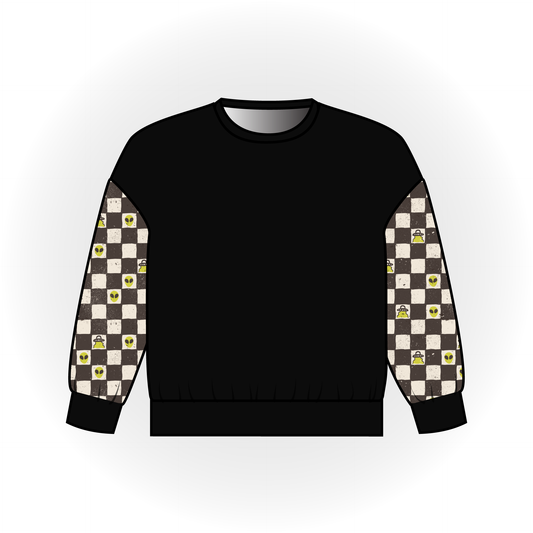 Alien Checker Print Colorblock Long Sleeve Dolman Top