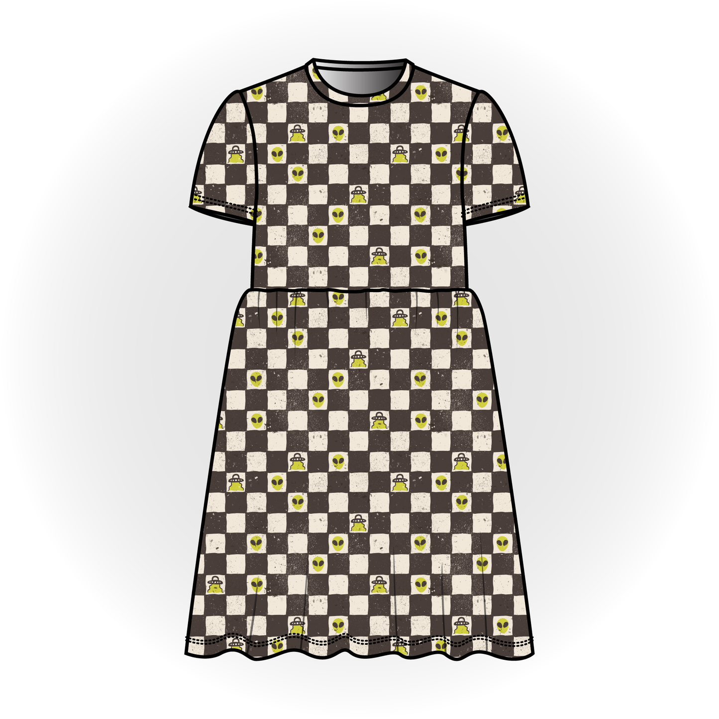 Alien Checker Print Short Sleeve Dress