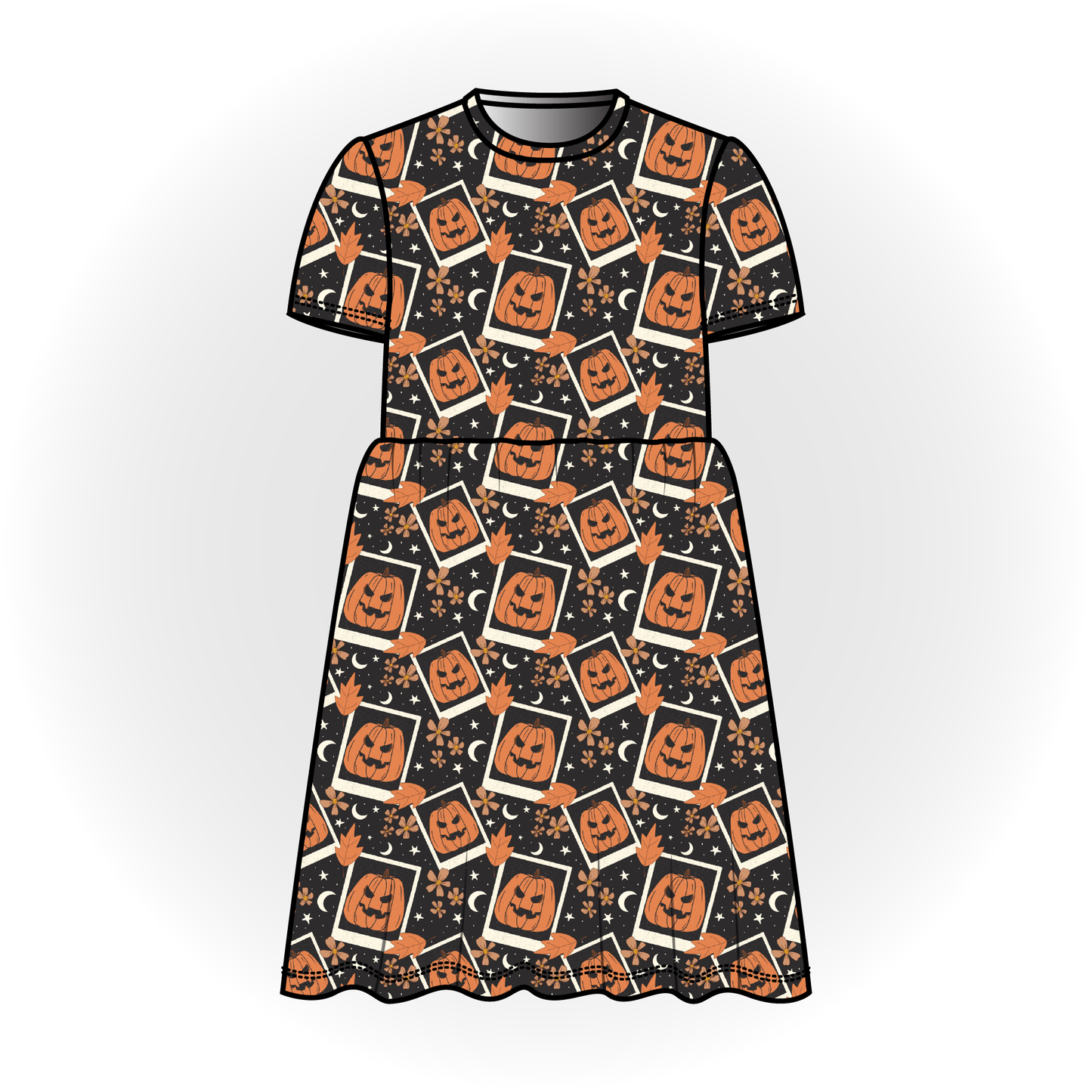 Pumpkin Polaroids Short Sleeve Dress