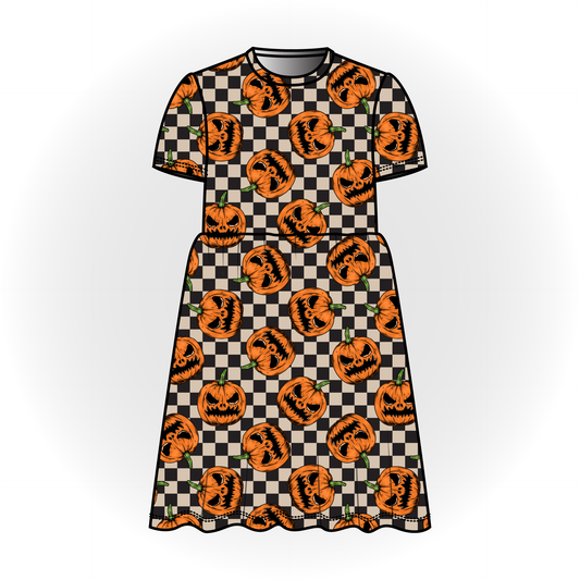 Checker Jack-O-Lanterns Short Sleeve Dress