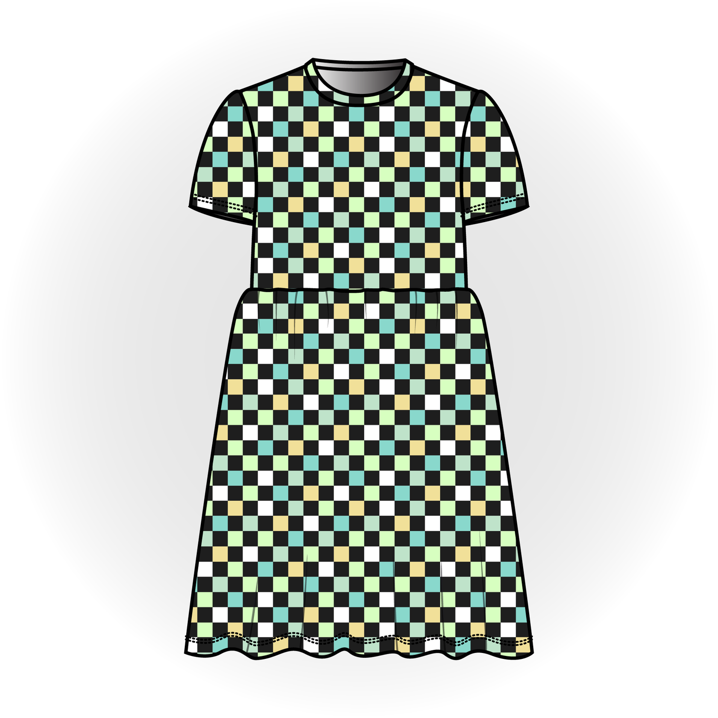 Glow Checker Print Short Sleeve Dress