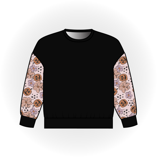 Pumpkin Flowers Colorblock Long Sleeve Dolman Top